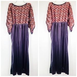 Vintage 80's Sequin Black Velvet Dress Small